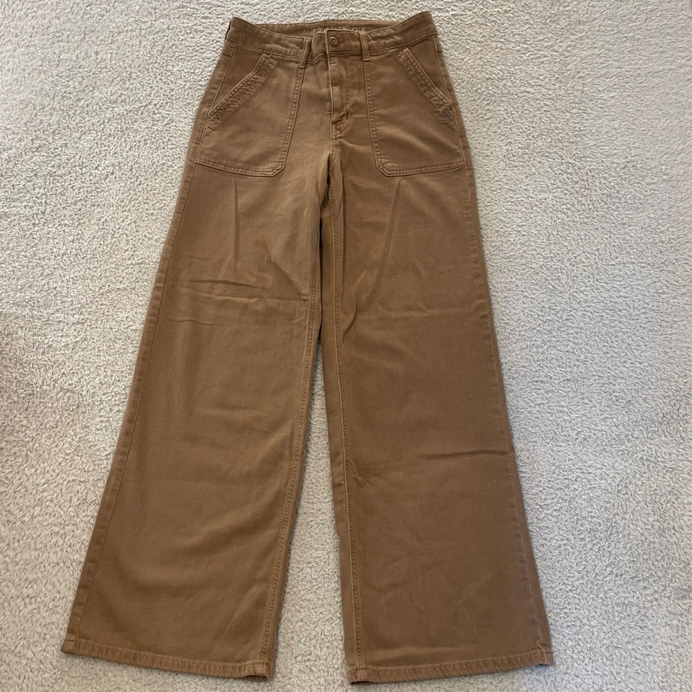 American Eagle Super High-Rise Baggy Wide Leg Pant Women 6 Regular Brown Stretch